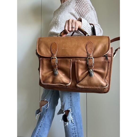 Vintage Leather Messenger Bag/Brief Case Collegiate Academia Weathered Brown - Picture 4 of 11